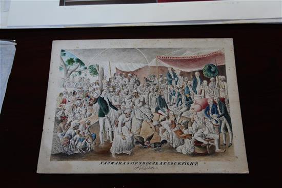 Indian School After Zoffany, watercolour, Colonel Mordaunts Cock Match,,